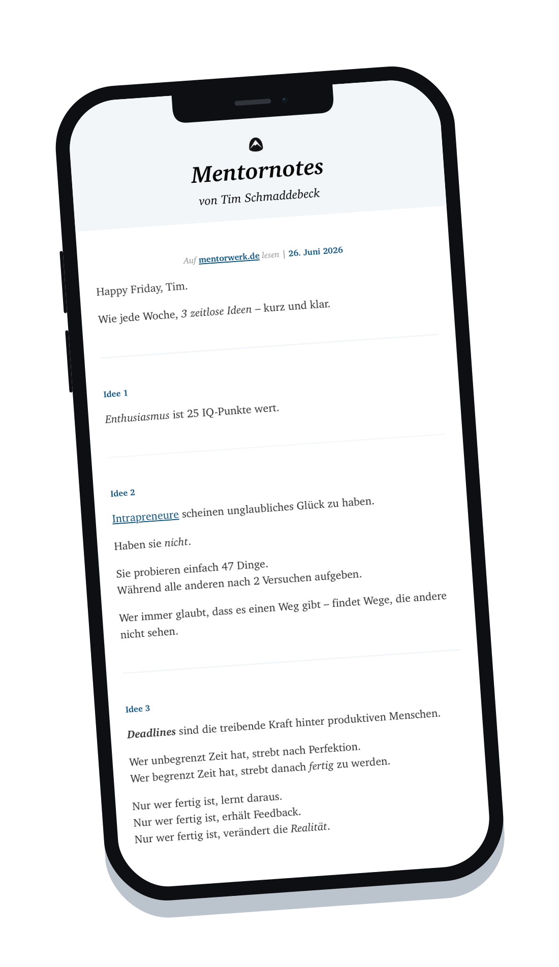 Mentornotes – der Newsletter fuer ambitionierte Ingenieure auf dem Smartphone